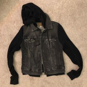Black jean jacket with hood